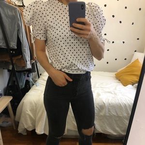Polka dot puff sleeve t-shirt